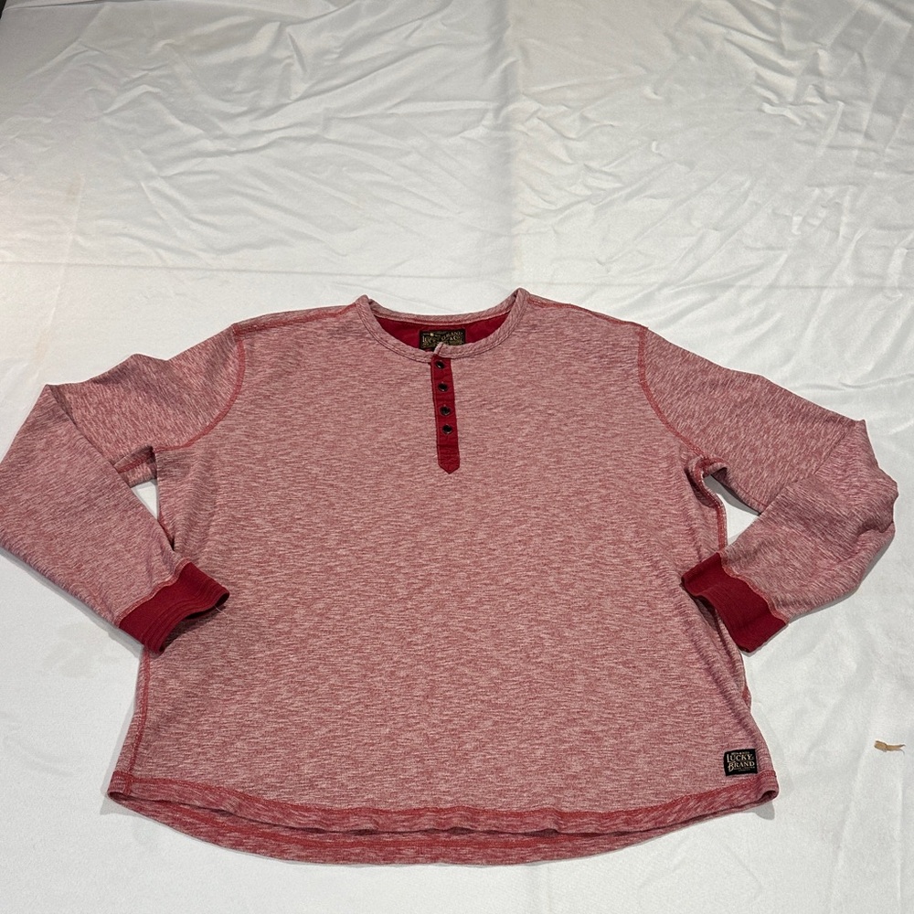 Lucky Brand Red Long Sleeve Henley Tee(359)